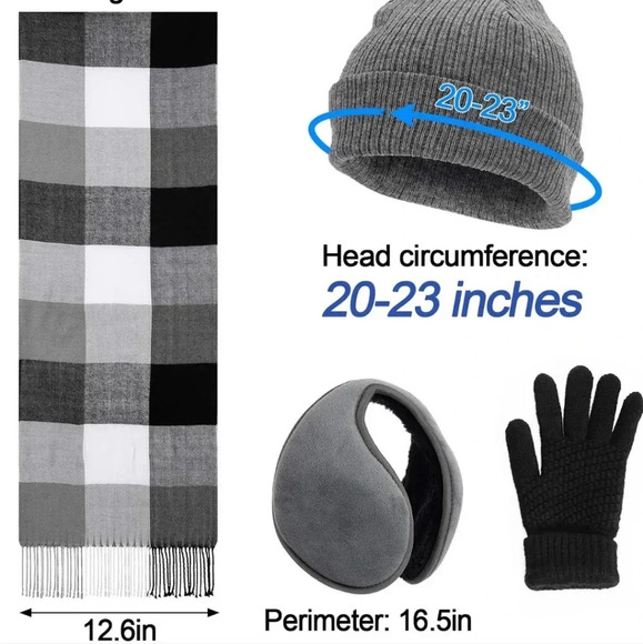 Scarf and Gloves Set - Knitted Winter Warmer Set, Winter Gloves Plaid Scarf Bean - Picture 5 of 6